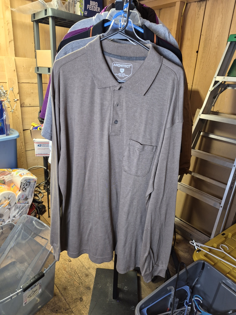Architect Men's Long-Sleeve Polo Shirt - Taupe Brown Bin 40